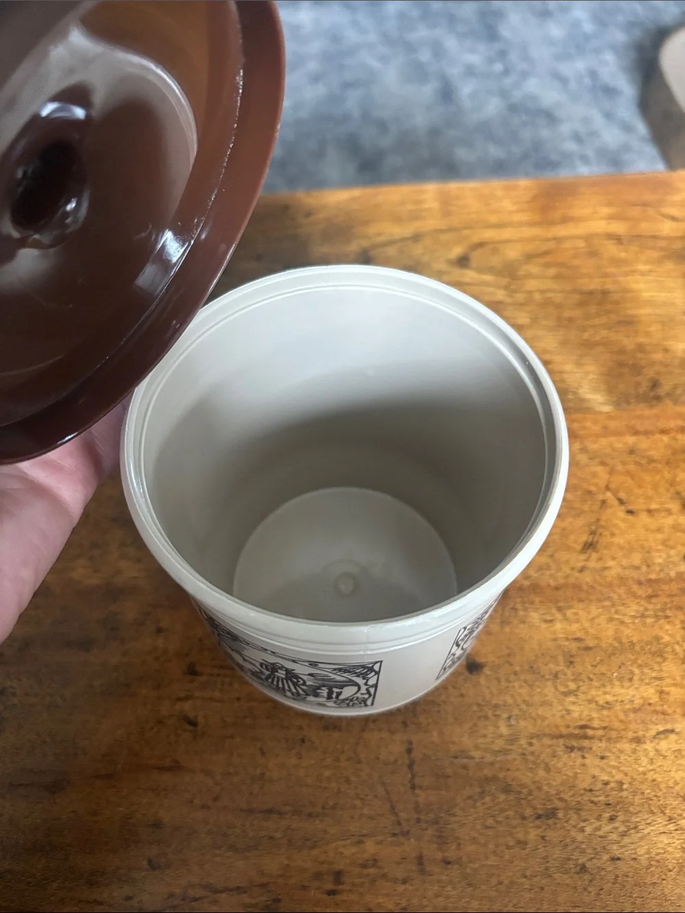 Vintage Beige Brown Tea Canister Classic Kitchen Storage Mid Century Modern
